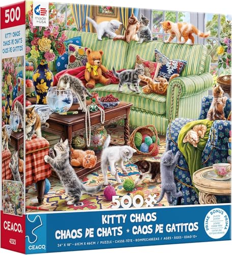Ceaco Paws Gone Wild Kitty Chaos 500 Piece Jigsaw Puzzle - Image 1