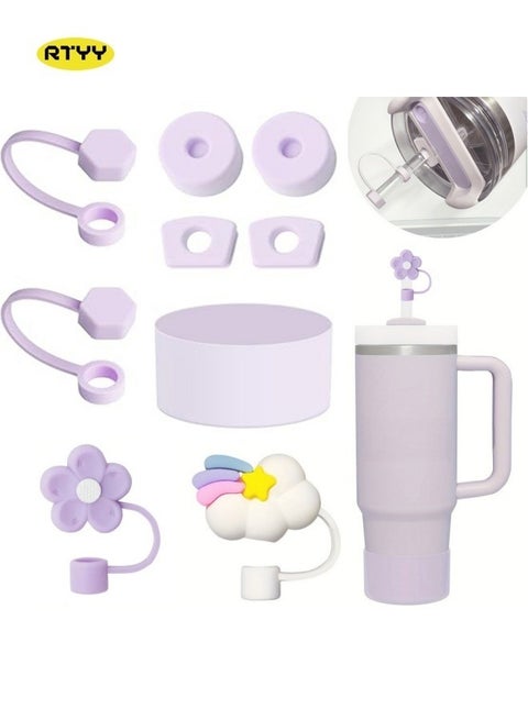 Stanley Cup Accessories Set Including 6 Pcs Silicone Spill Proof Stopper, 2 Pcs Straw Cover Cap for 9-10 mm Straws, 1 Pcs Purple Silicone Boot for Stanley Cup Stanley 40oz & 30oz Tumbler (ORCHID)
