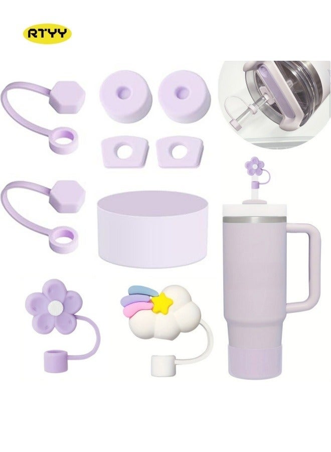 RTYY Stanley Cup Accessories Set Including 6 Pcs Silicone Spill Proof Stopper, 2 Pcs Straw Cover Cap for 9-10 mm Straws, 1 Pcs Purple Silicone Boot for Stanley Cup Stanley 40oz & 30oz Tumbler (ORCHID) - Image 1
