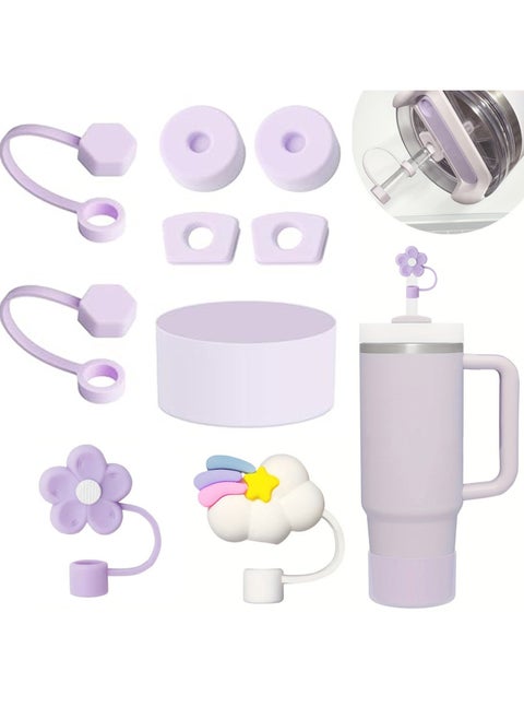 Stanley Cup Accessories Set Including 6 Pcs Silicone Spill Proof Stopper, 2 Pcs Straw Cover Cap for 9-10 mm Straws, 1 Pcs Purple Silicone Boot for Stanley Cup Stanley 40oz & 30oz Tumbler (ORCHID)