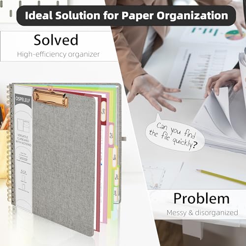 Ospelelf Foldable Spiral Clipboard Folio with Storage Zipper Pouch, 5 Plastic Folders with 10 Pockets,Refillable Lined Notepad (11" x 8.5"), Hardcover Project Organizer with 39 Stickers (Grey) - Image 5