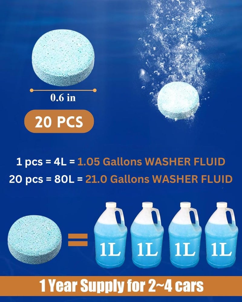 TEKCOOL Concentrated Automotive Glass Wiper Cleaning Tablets, Car Windshield Washer Solid Tablets, Glass Cleaner Tablets (Pack of 20), - Image 3