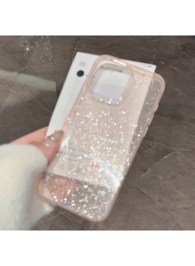 NIBEMINENT Protective TPU Case Cover For iPhone 15 Pro Max, Transparent Pink Fine Shimmer