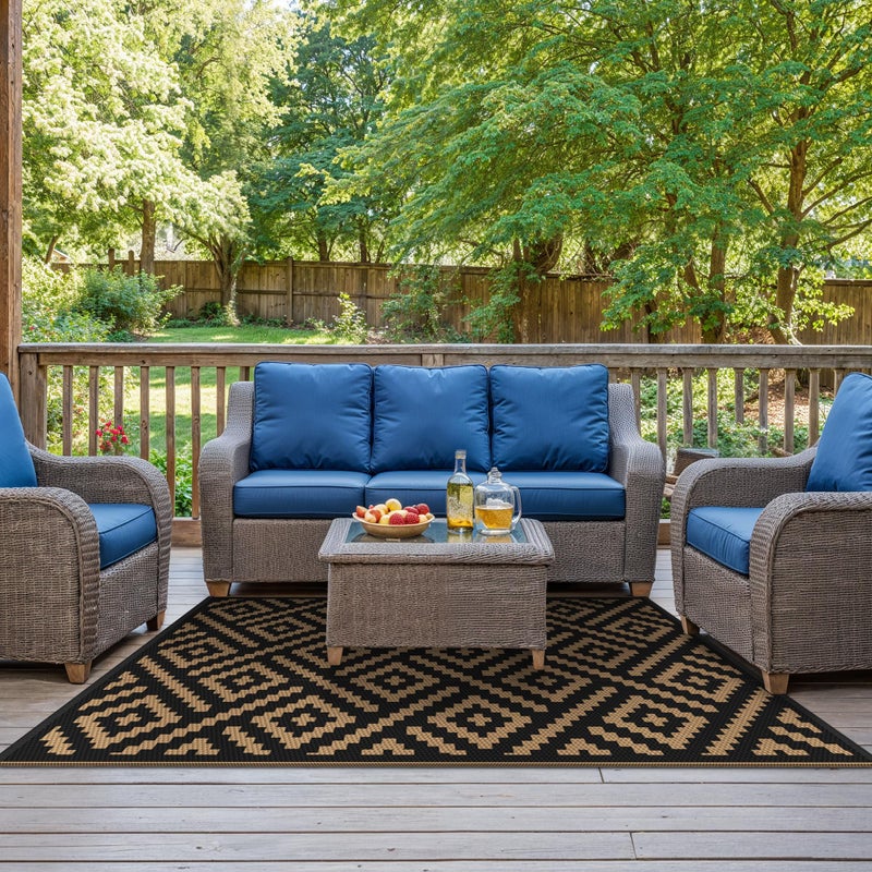 sarben Outdoor Rug for Patio - Waterproof Plastic Straw Camping Rugs 4x6 ft, Reversible Outdoor Indoor RV Mat Carpet for Patio, Porch, Deck, Balcony, Picnic, Beach, Black Brown - Image 3