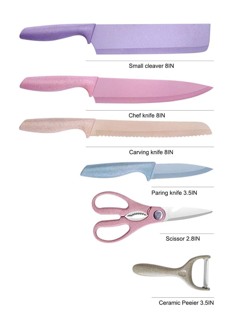 Hihonor Colorful Kitchen Knife Set 7 PCS, High Carbon Stainless Steel Japanese Knife Set with Non-Stick Coating, Gift Box, Chef Boxed Knives Set for Cooking, Camping, Travel and BBQ  - Image 2