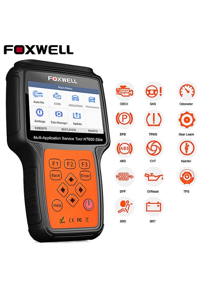 Foxwell NT650 Elite OBD2 Scanner with ABS and SRS Full Function, ABS Scan Tool for Bleeding Brakes, 25 Resets, Live Data Bidirectional Car Diagnostic Tool, NT630 Plus Upgrade - Image 2