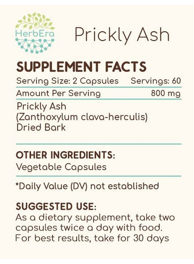 HerbEra Prickly Ash 120 Capsules, 400 mg, Wildcrafted Prickly Ash (Zanthoxylum Clava-herculis) Dried Bark (120 Capsules) - Image 4