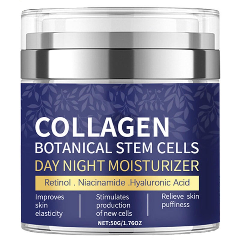 Collagen Face Moisturizer with Airless Pump Collagen Botanical Stem Cells Cream for Skin with Retinol Niacinamide Hyaluronic Acid AntiAging Day Night Cream 18 OZ