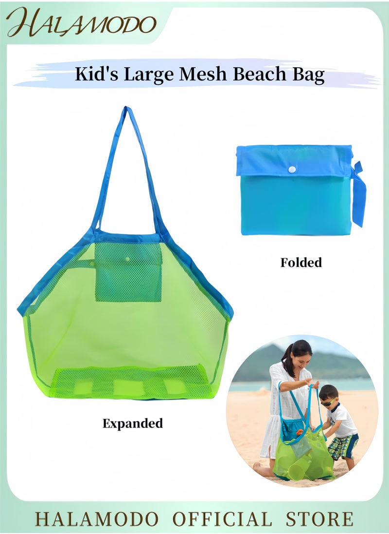 HALAMODO Kid's Mesh Beach Bag Extra Large Grocery Picnic Tote Foldable Children's Toy Storage Bag Used for Storing Toys Shells Clothes and Towels on the Beach  - Image 1