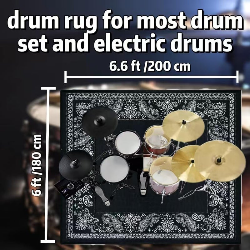 Aucuda Paisley Drum Rug 6x6.6ft Large Drum Mat Outdoor, Tightly Woven Fabric Cool Drum Set Carpet with Non-Slip Grip Bottom, Electric Drum Accessories, Studio, Apartment, Soundproof, No Crease. - Image 2