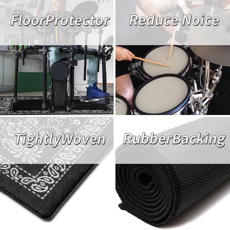 Aucuda Paisley Drum Rug 6x6.6ft Large Drum Mat Outdoor, Tightly Woven Fabric Cool Drum Set Carpet with Non-Slip Grip Bottom, Electric Drum Accessories, Studio, Apartment, Soundproof, No Crease. - Image 5