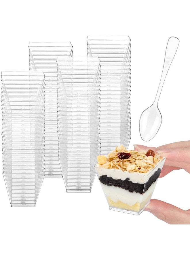 Colovis أكواب حلوى صغيرة كولوفيس، 200 قطعة 2 أونصة أكواب بارفيه بلاستيكية شفافة مع ملاعق، أطباق حلوى مربعة صغيرة للتقديم، التذوق (200) - Image 1