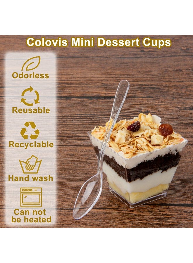 Colovis أكواب حلوى صغيرة كولوفيس، 200 قطعة 2 أونصة أكواب بارفيه بلاستيكية شفافة مع ملاعق، أطباق حلوى مربعة صغيرة للتقديم، التذوق (200) - Image 4