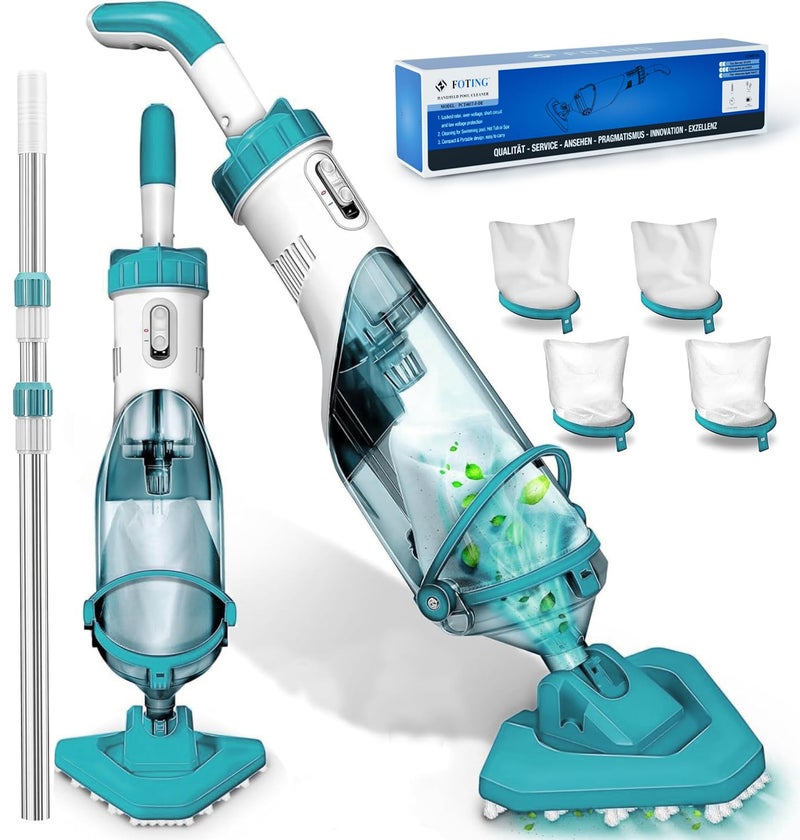 FOTING Handheld Spa Hot Tub Vacuum- Cordless Above Ground Pool Cleaner with 60" Extendable Pole, 60 Mins Running Time, 19 Gallons/Min Powerful Suction, Ideal for Cleaning Debris and Sand Underwater - Image 1