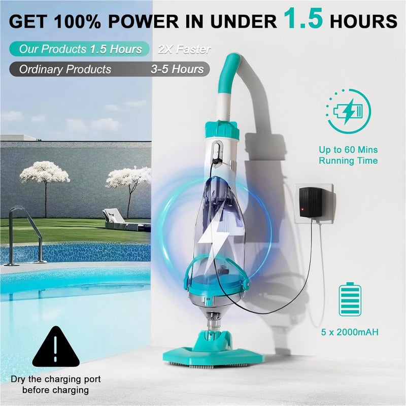 FOTING Handheld Spa Hot Tub Vacuum- Cordless Above Ground Pool Cleaner with 60" Extendable Pole, 60 Mins Running Time, 19 Gallons/Min Powerful Suction, Ideal for Cleaning Debris and Sand Underwater - Image 5