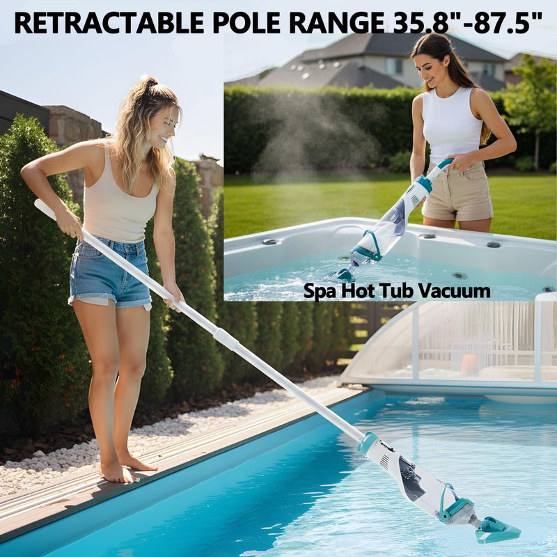 FOTING Handheld Spa Hot Tub Vacuum- Cordless Above Ground Pool Cleaner with 60" Extendable Pole, 60 Mins Running Time, 19 Gallons/Min Powerful Suction, Ideal for Cleaning Debris and Sand Underwater - Image 3