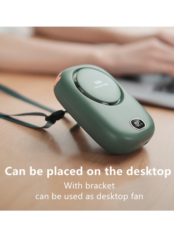 Mini Fan Portable and Rechargeable with Lanyard Bracket can Hanging Neck Put on Desk Clip Waist Outdoor Cooling for Travel Camping Powerful 3 Speed Bladeless Quiet Fan, Green - Image 4