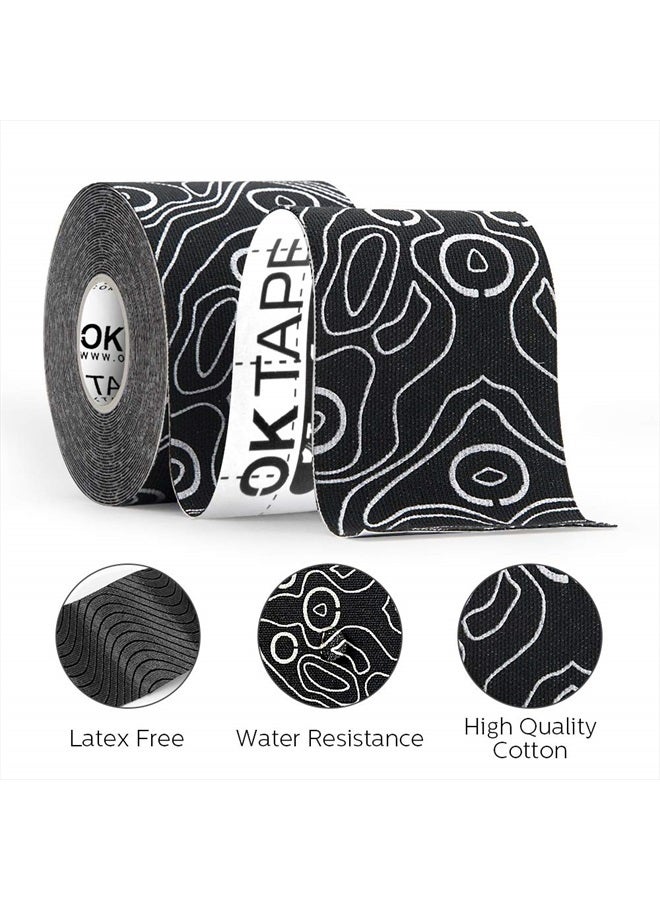 OK TAPE شريط كينيسيو برو، 2 بوصة × لفة طويلة 16 قدم، شريط قابل للقطع، شريط رياضي مرن خالي من اللاتكس، وردي + أبيض - Image 2