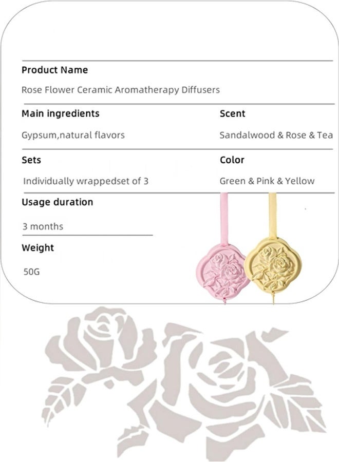 Essential Oil Diffuser，Air Freshener，3Pcs Rose Flower Ceramic Aromatherapy Diffusers for Bedroom, Wardrobes， Toilet， Cars Etc.Visual and Olfactory Double Enjoyment（Tuberose/Yulong Tea Fragrance/Rose） - Image 3