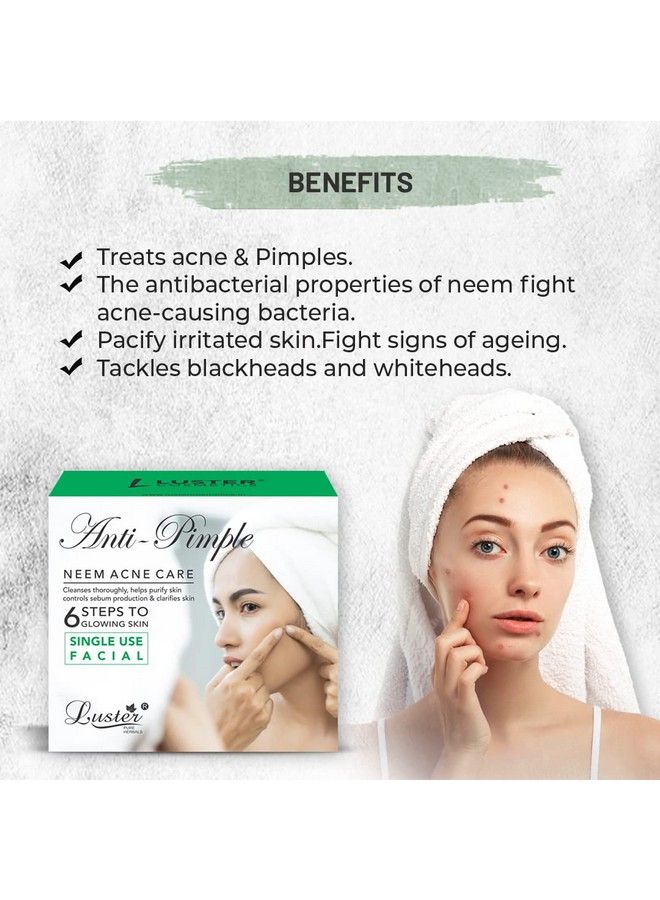 LUSTER Antipimple Facial Kit ; 6 Step Facial Kit ; Single Use Mini Facial Kit ; Anti Acne & Pimple Clearing ; For Glowing & Clear Skin ; For Women & Men ; All Skin Types (Paraben & Sulfate Free) 40G - Image 4