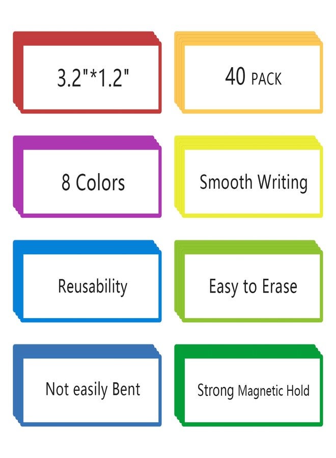 TOTiyea 40 Pack Magnetic Dry Erase Labels, 3.2"x1.2", Magnetic Name Tags for Classroom School Bus Lockers, Reusable Write On Magnets for Whiteboards, Colorful Magnetic Labels - Image 1