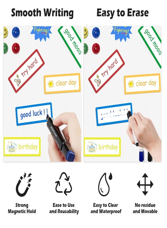 TOTiyea 40 Pack Magnetic Dry Erase Labels, 3.2"x1.2", Magnetic Name Tags for Classroom School Bus Lockers, Reusable Write On Magnets for Whiteboards, Colorful Magnetic Labels - Image 2