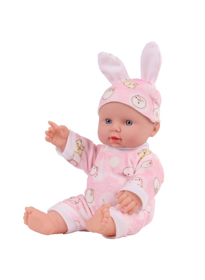 Enamel Doll Baby Simulation Talking Doll Soft Plastic Washable Toy Dolls House Play Set-Color:Pink Short Velvet Bunny Doll-Height:30cm No Pronunciation Box On The Back - Image 1