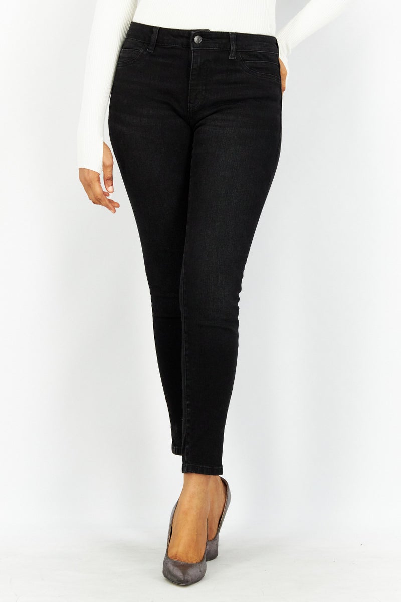 ESPRIT Women Regular Fit Washed Stretchable Denim Jeans, Black - Image 1