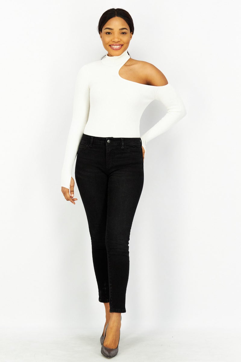 ESPRIT Women Regular Fit Washed Stretchable Denim Jeans, Black - Image 4