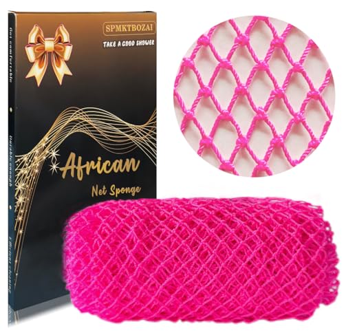 SPMKTBOZAI African Net Sponge Authentic, African Exfoliating Sponge Real African Net Black Owned, African Bath Sponge Back Scrubber, Body Exfoliator Shower Bath Accessories (Rose Pink) - Image 1