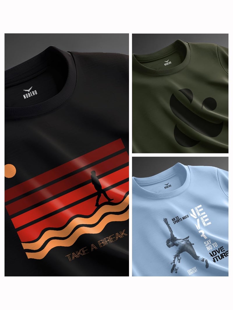 NOBERO Men Cotton Graphic Printed Regular Fit T-Shirt (1M-TWTS-C0948-216X_Olive Green/Black/Powder Blue, 2XL - Image 2