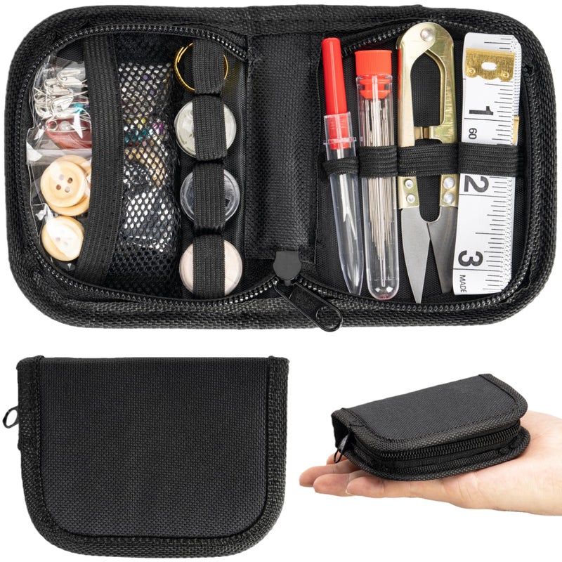 VEPKOIT Military Survival Sewing Kit, Portable Sewing Kit with Buttons for Men or Women, Small Repair Tools with Zipper Closure in Durable Nylon Case for Travel Field Emergency (Black) - Image 1