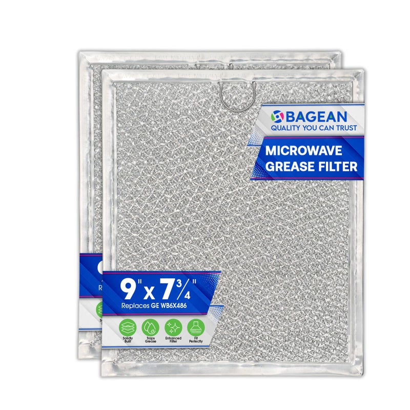 Bagean Microwave Filter Replacement 9" x 7.72" Fits WB6X486 GE Microwave Filter and Frigidaire 5304408977 - Aluminum Mesh Screen Grease Filter - Filters Air Entering Over the Range Oven Vent Fan (2-Pack) - Image 1