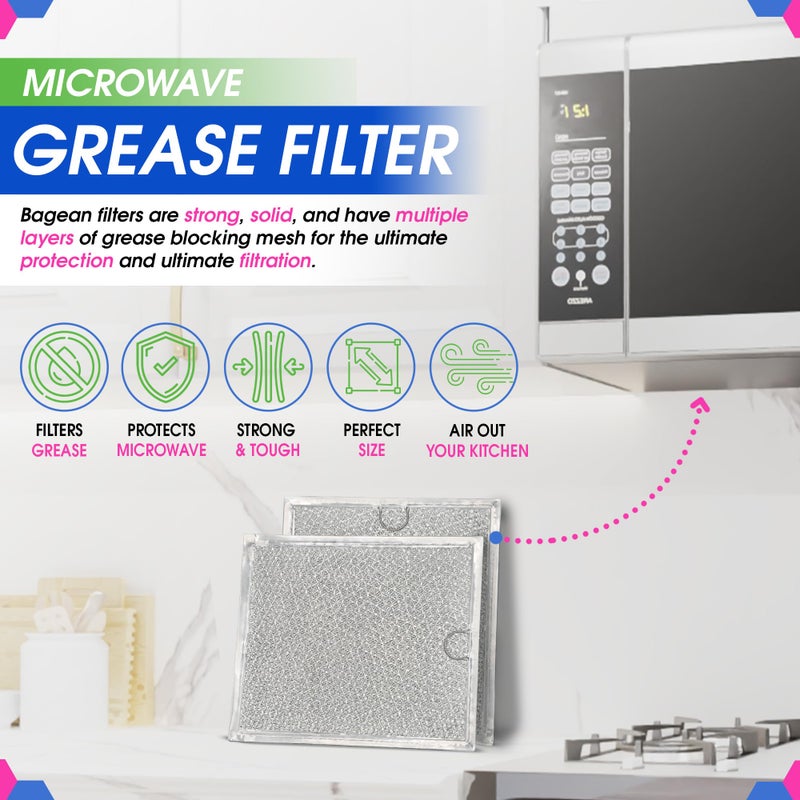 Bagean Microwave Filter Replacement 9" x 7.72" Fits WB6X486 GE Microwave Filter and Frigidaire 5304408977 - Aluminum Mesh Screen Grease Filter - Filters Air Entering Over the Range Oven Vent Fan (2-Pack) - Image 2