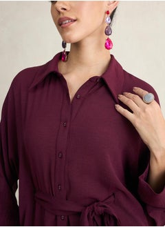 Femmella Solid Shirt Midi Dress with High Low Hem by Styli  - Image 3