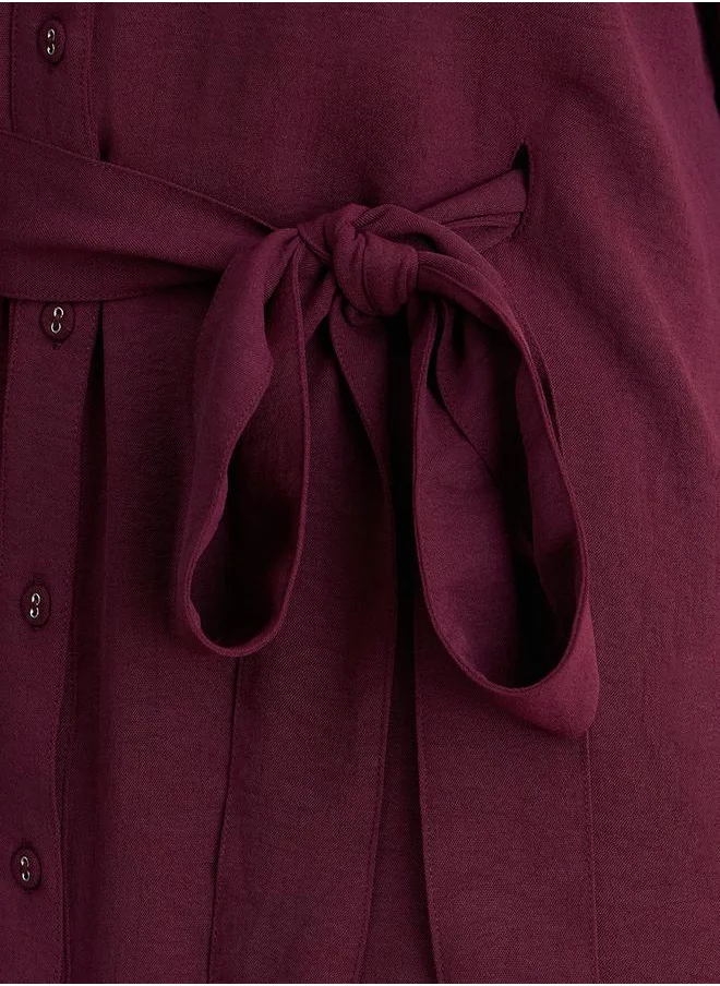 فيميلا Solid Shirt Midi Dress with High Low Hem by Styli