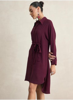 Femmella Solid Shirt Midi Dress with High Low Hem by Styli  - Image 2
