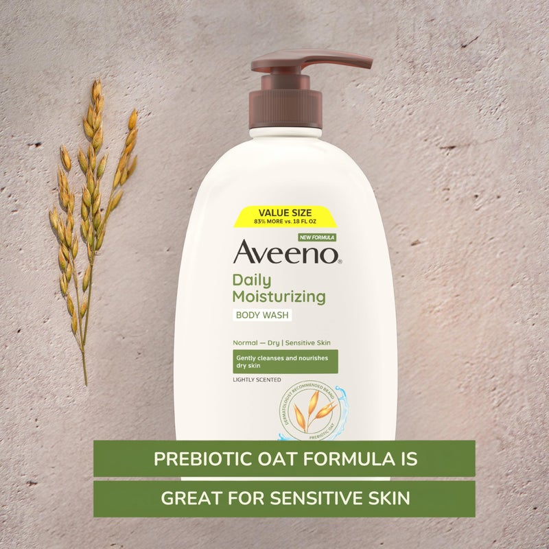 Aveeno Daily Moisturizing Body Wash for Women and Men for Dry & Sensitive Skin, Paraben, Soap & Dye-Free, Gentle Shower Cleanser, Dermatologist Recommended Brand, Lightly Scented, 33 Fl Oz - Image 4