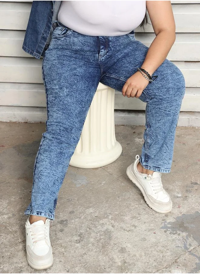 HIGH STAR Plus Size Slim Fit High Rise Faded Jeans by Styli