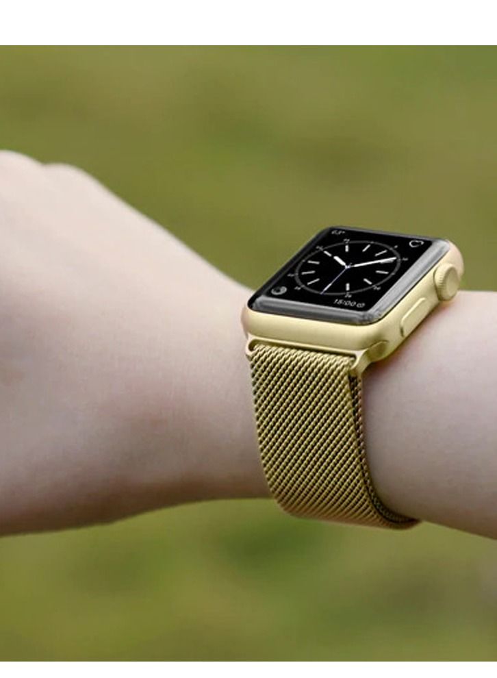 MOCOM Metal Stainless Steel Milanese Loop Chain Mesh Band for Apple Watch 7 45mm Gold - Image 1