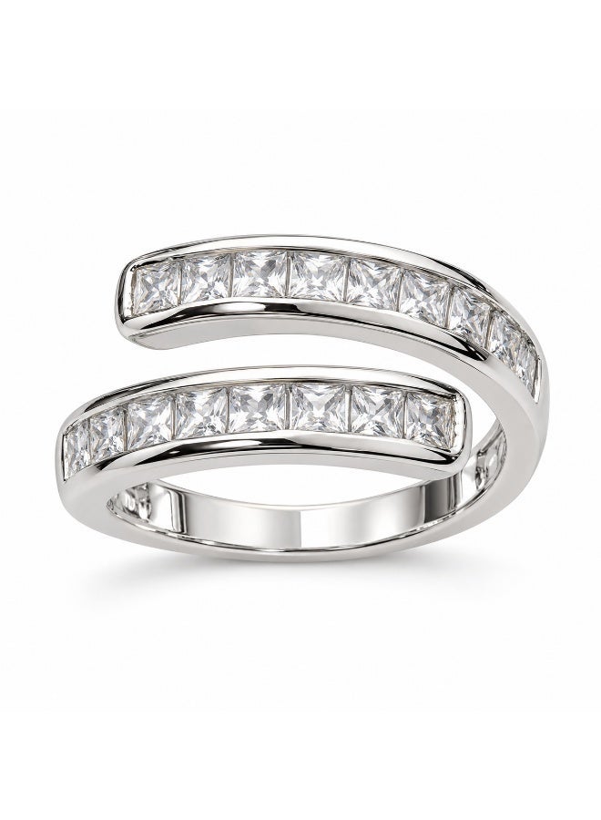 3Diamonds Platinum & Rhodium Plated Crossover Zircon Ring for Women - Image 3