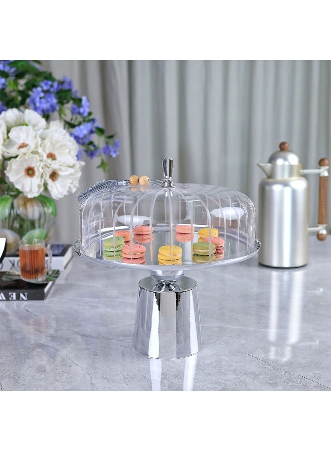 صينية تقديم ضيافة فاخر بغطاء زجاج بلمسة فاخرة ــ فضي لماع ــ 30x30x24سم - Image 1