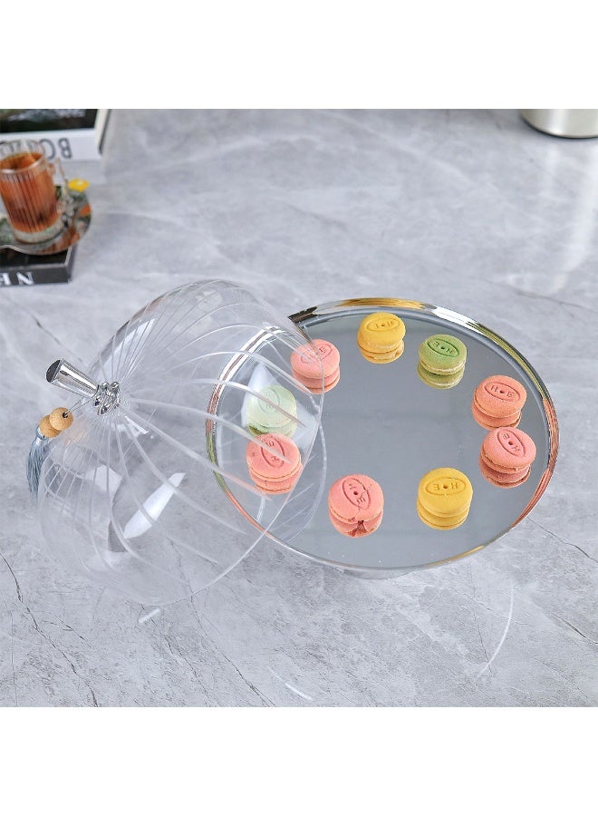 صينية تقديم ضيافة فاخر بغطاء زجاج بلمسة فاخرة ــ فضي لماع ــ 30x30x24سم - Image 2