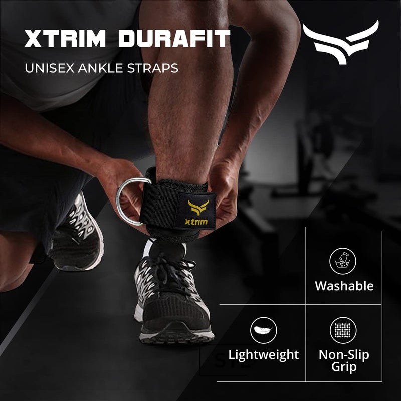 XTRIM Durafit Unisex Stylish Ankle Straps with Metal D-Rings for Cable Machine, Kickbacks and Glutes Workouts, Adjustable Ankle Straps, Curls & Hip Abductors with Padded Neoprene Support (Green) - Image 2