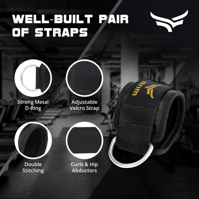 XTRIM Durafit Unisex Stylish Ankle Straps with Metal D-Rings for Cable Machine, Kickbacks and Glutes Workouts, Adjustable Ankle Straps, Curls & Hip Abductors with Padded Neoprene Support (Green) - Image 4