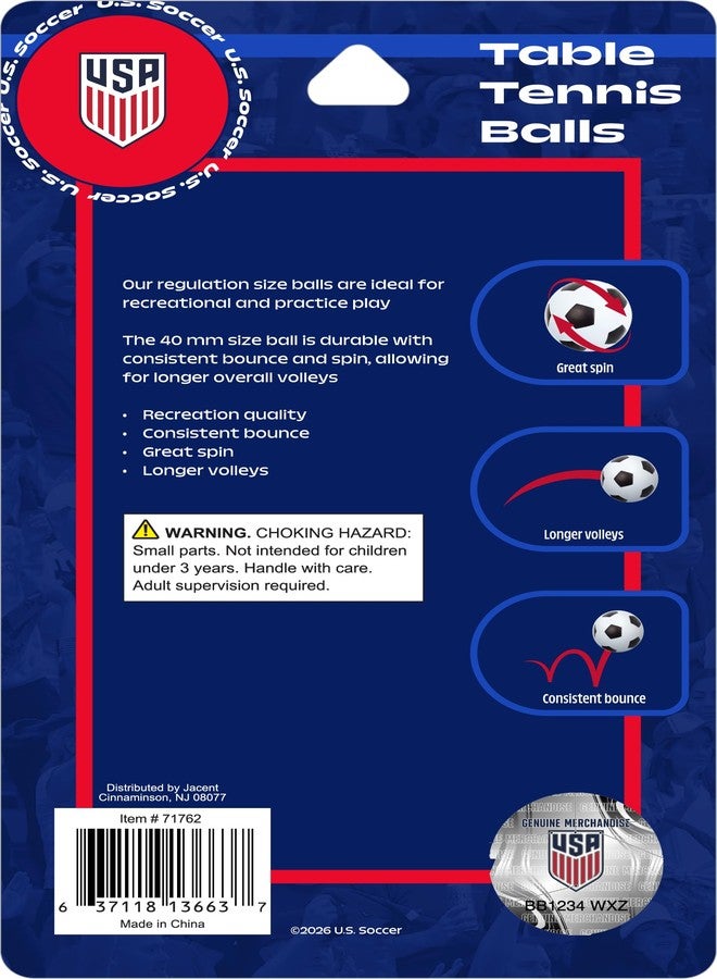 Jacent U.S. Soccer Table Tennis Balls: Official Licensed Product, 6 Count, 40mm Ping Pong Balls w/Logo and Soccer Ball Designs, Recreation Quality for Practice and Pong Play - Image 3