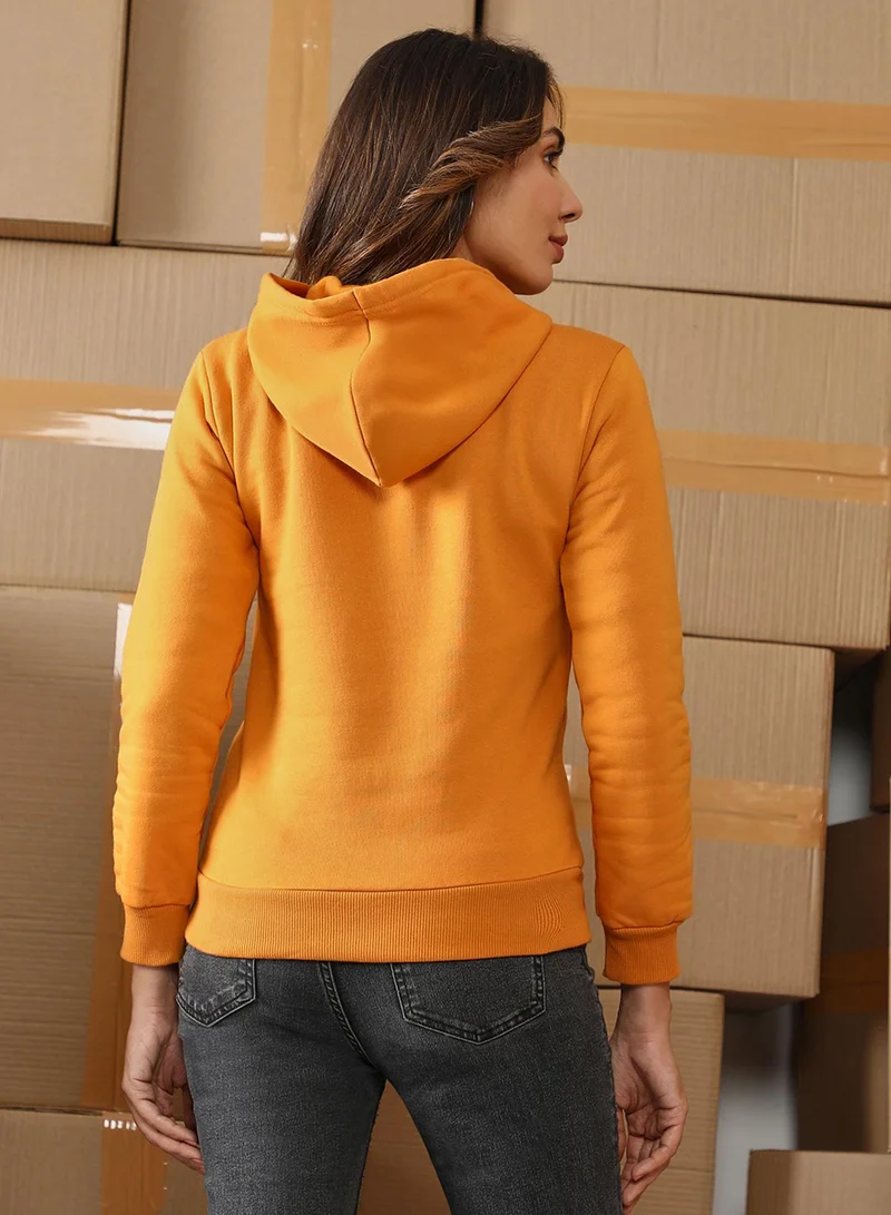 Campus Sutra Women's Mustard Yellow Property Of None Hoodie