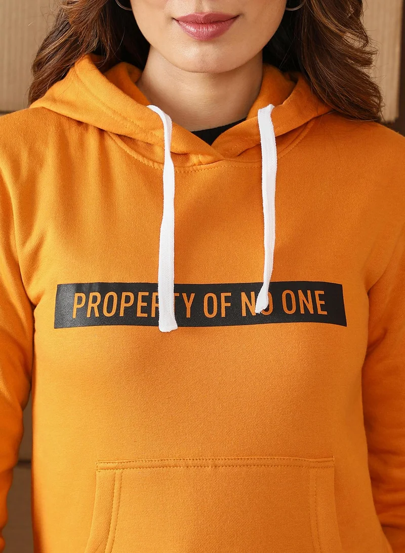 Campus Sutra Women's Mustard Yellow Property Of None Hoodie