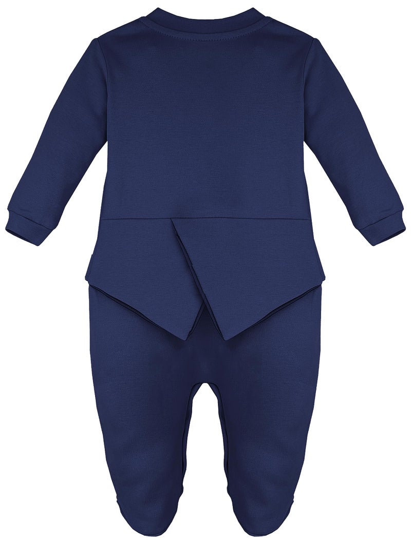 Lilax Baby Boy Gentleman Tuxedo Footie Christmas Holiday Outfit with Bow Tie Newborn Navy - Image 3