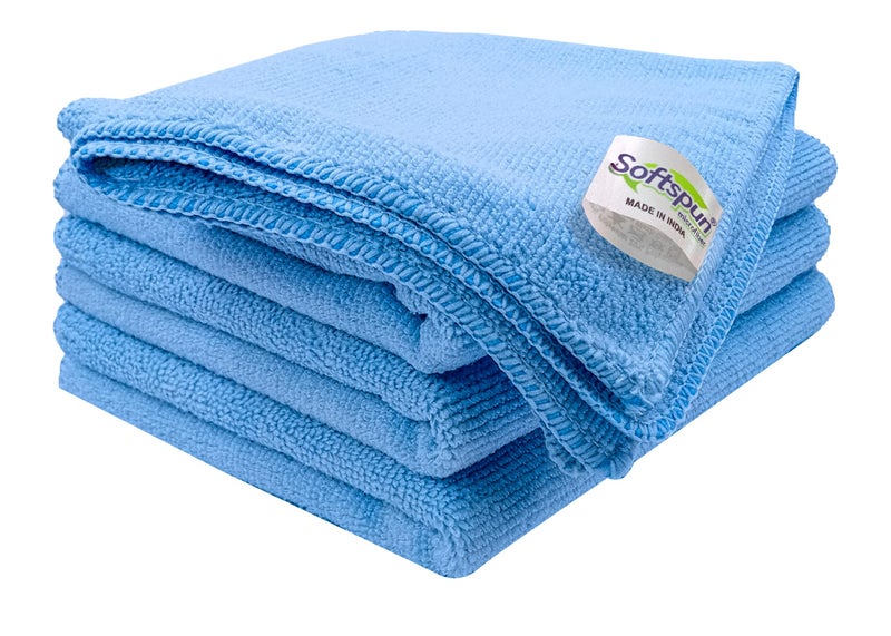 SOFTSPUN Microfiber Cloth - 4 pcs - 30 x 40 cms - 340 GSM - Sky Blue - Super Soft Absorbent Cleaning Towels Cleans & Polishes Everything in Your Home. - Image 1